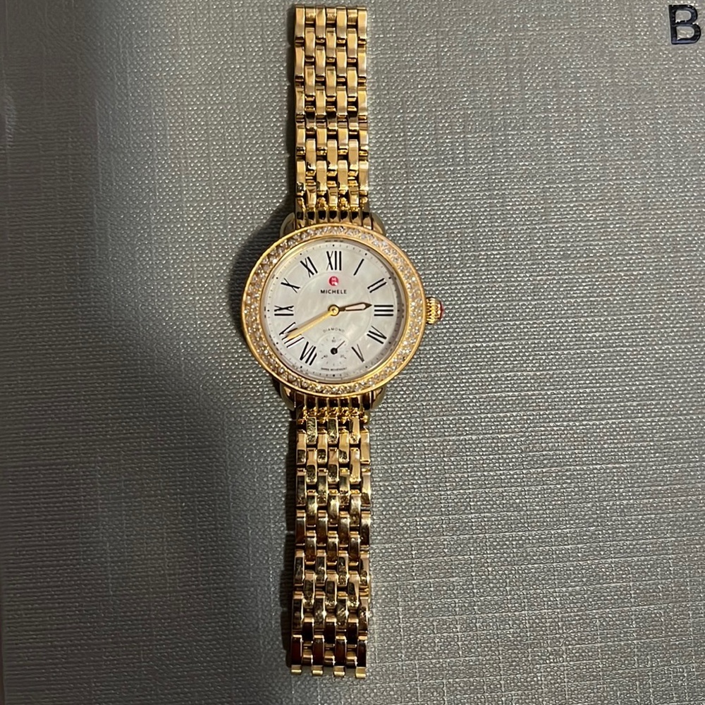 Michele gold watch with diamonds